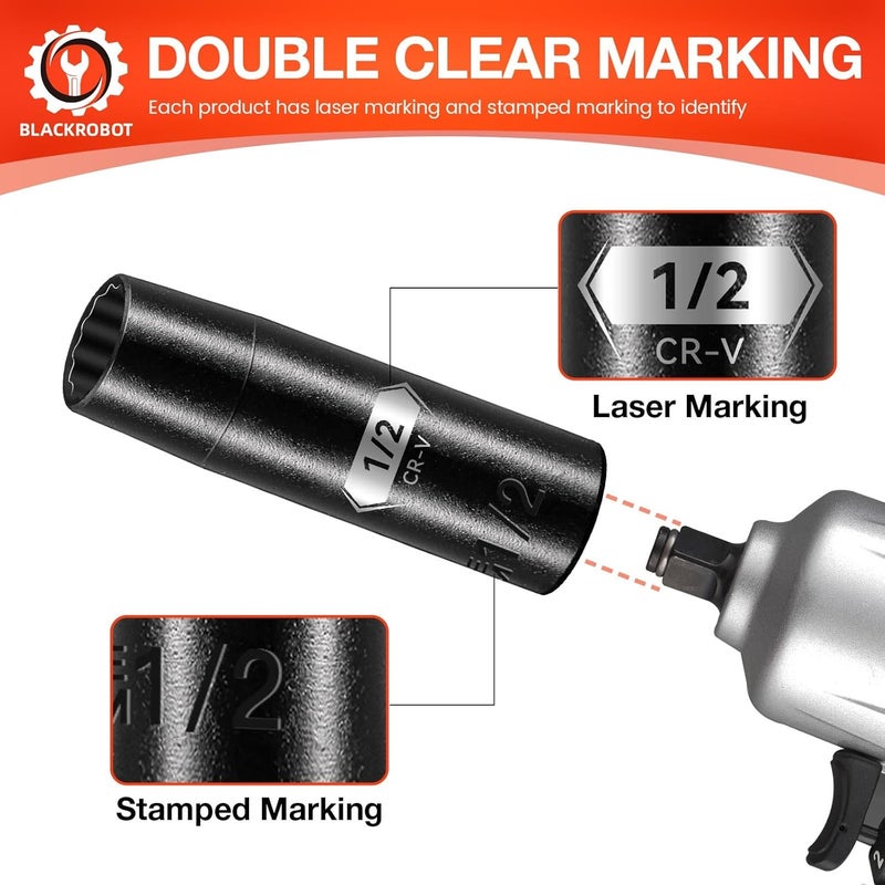 BLACKROBOT 1/2 inch 12-Point Deep Impact Socket, 1/2 Inch Drive, Metric, Cr-V Steel With Black Manganese Phosphate Coating - Image 4